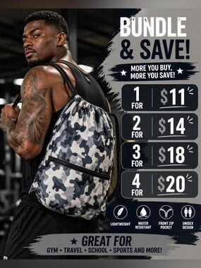 Camo Drawstring Backpack Gym Bag Bundle Deal 1/$11 2/$14 3/$18 4/$20 Mix & Match